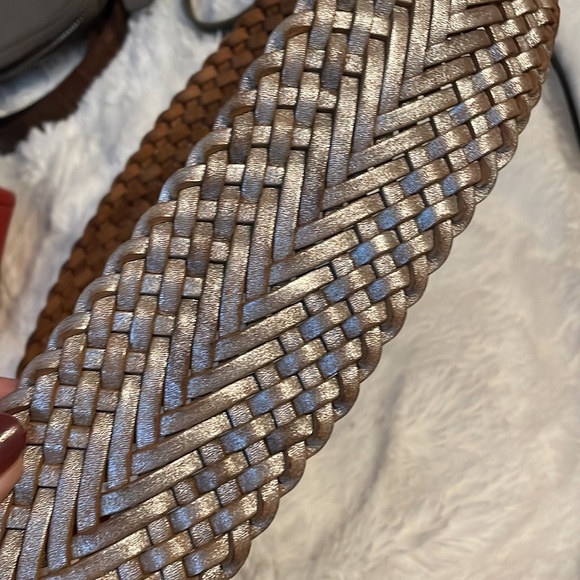 A|X ARMANI EXCHANGE Silver Leather Braided Belt Medium - Picture 3 of 8